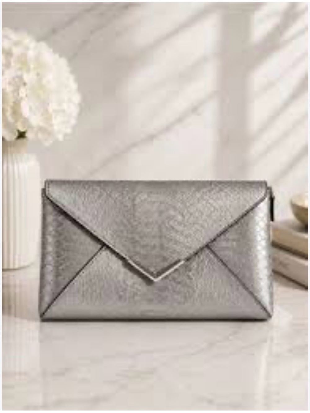 Stella & Dot Silver Textured Envelope Clutch